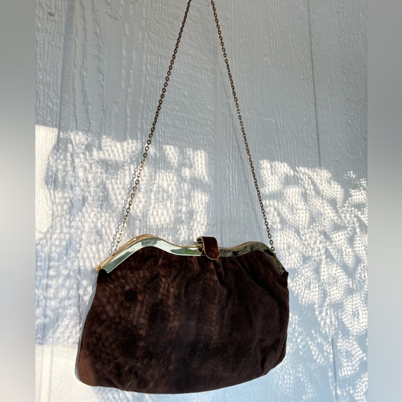 Vintage Brown suede Chain Strap Clutch - Picture 1 of 7